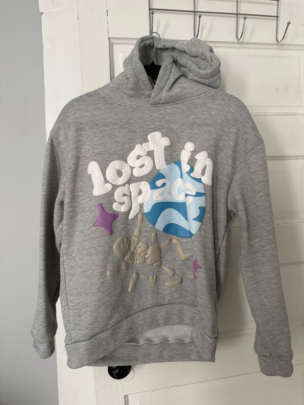 SHEIN Gray Long Sleeve Graphic Hoodie with Blue, Purple, White Accents